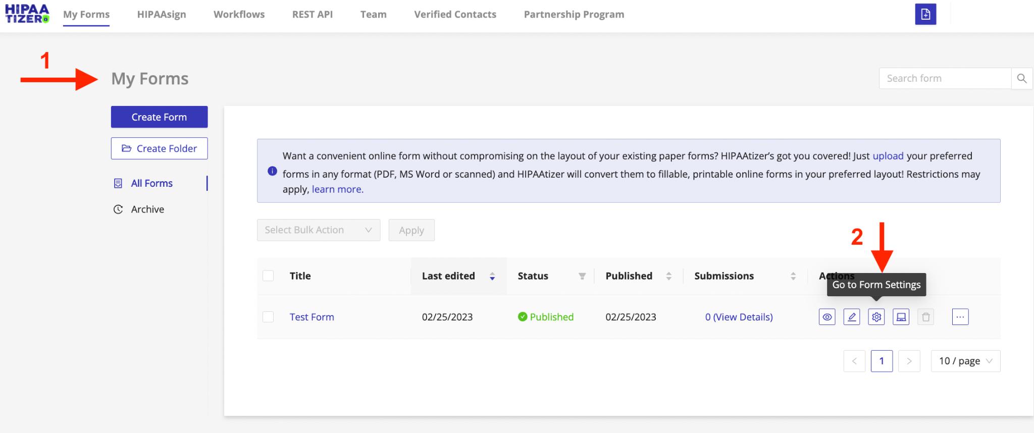 Form Settings Location
