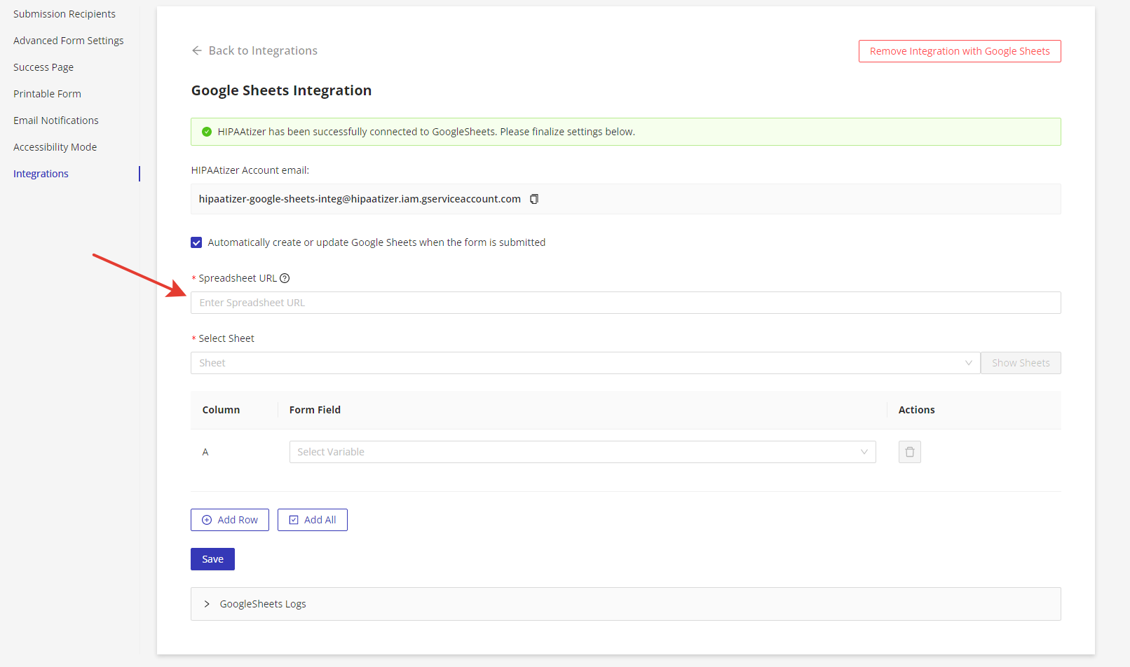 Integration Settings