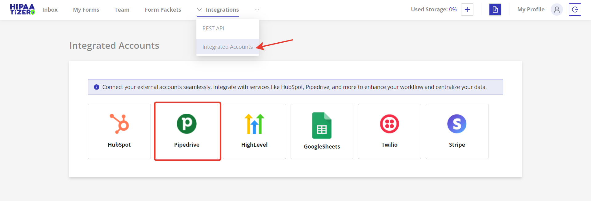 Pipedrive API token entry