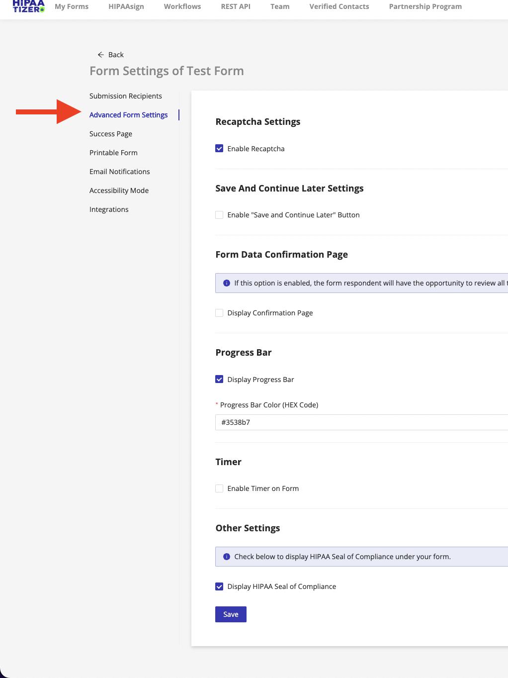 Advanced Form Settings