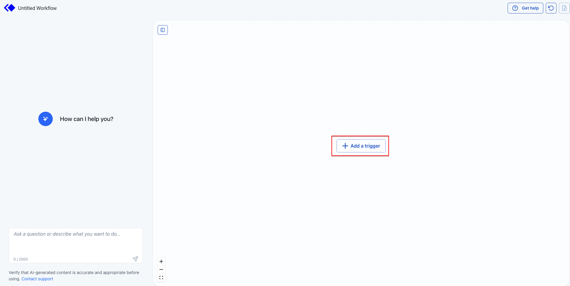 Keragon workflow canvas showing the "+ Add a trigger" button