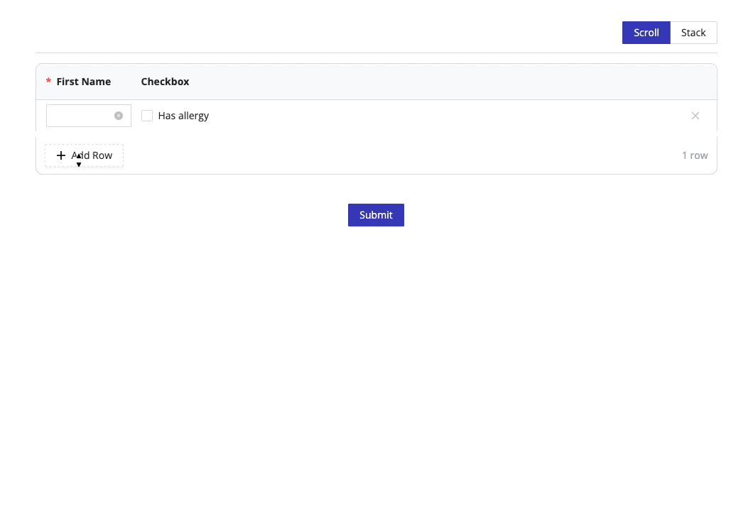 Q&amp;A table and Entry Grid in Stack mode on mobile, showing each row as a vertical card