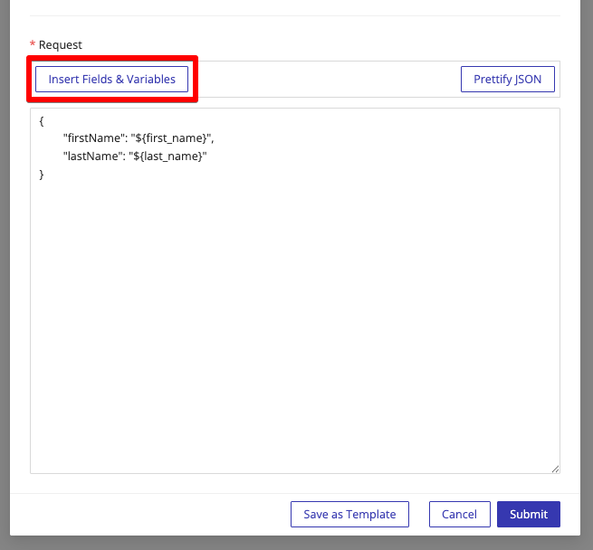 Insert Fields & Variables picker with Form, Profile, Dates, and Links tabs