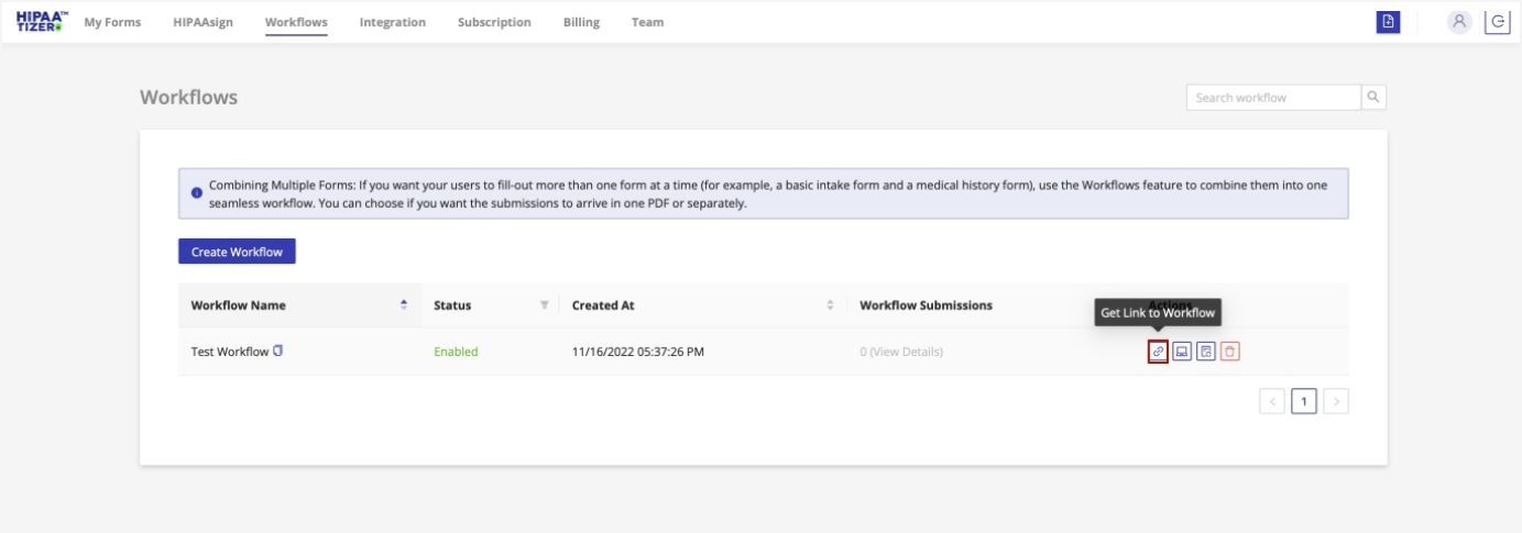 Link to workflow in online HIPAA form builder