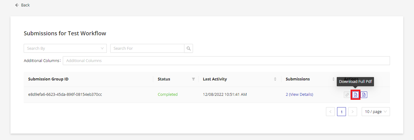 Downloading a PDF of online HIPAA form workflow submissions
