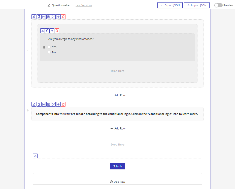 Example of a conditional component and 'Then' component in HIPAA form builder