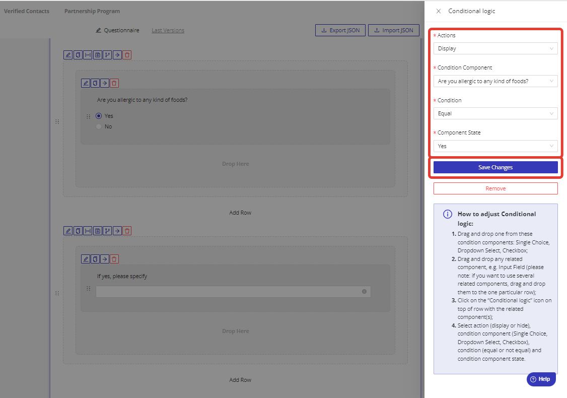 Configuring conditional logic in HIPAA form builder