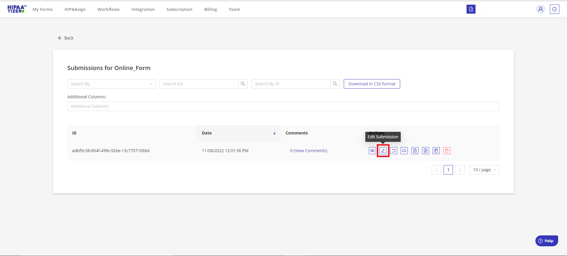Editing submissions in HIPAA-compliant web forms