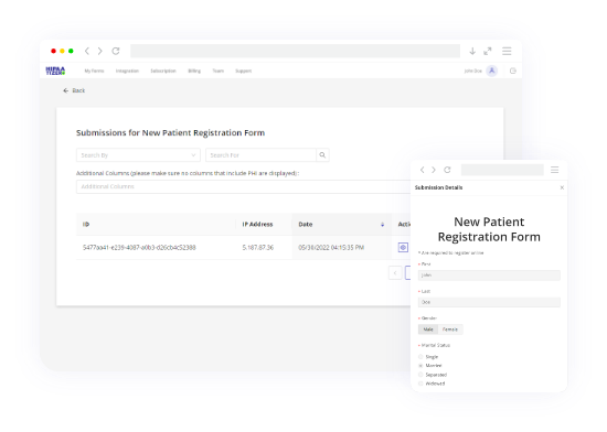 Submissions of hipaa compliant online forms