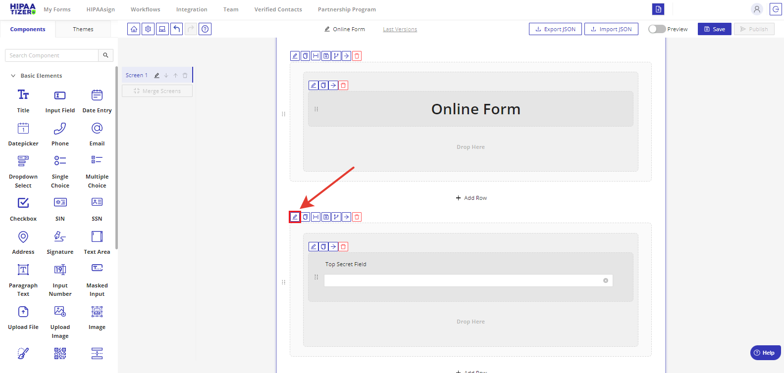 Editing rows in HIPAA-compliant web form design