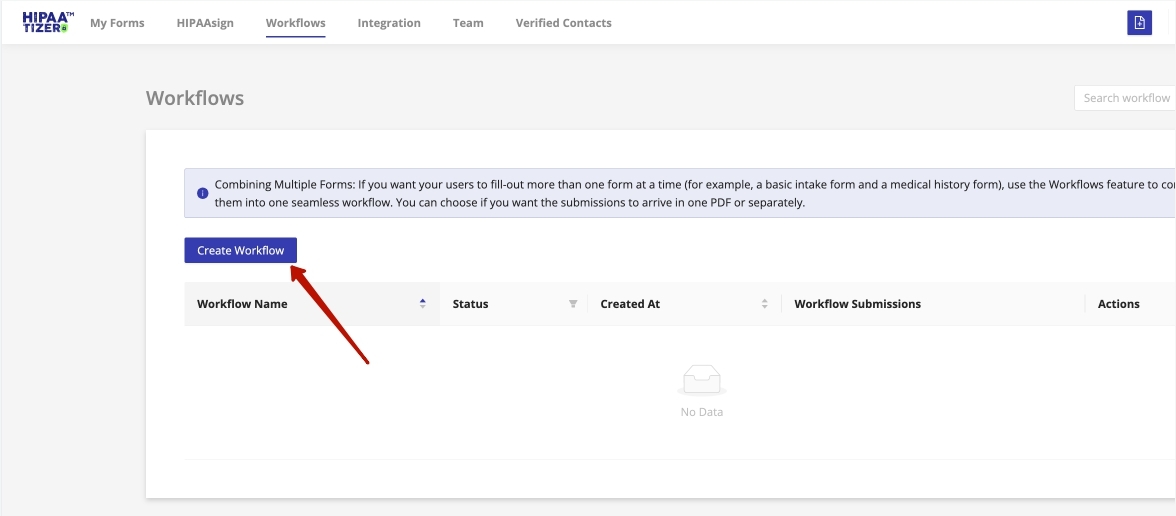 Creating workflows in online HIPAA form builder