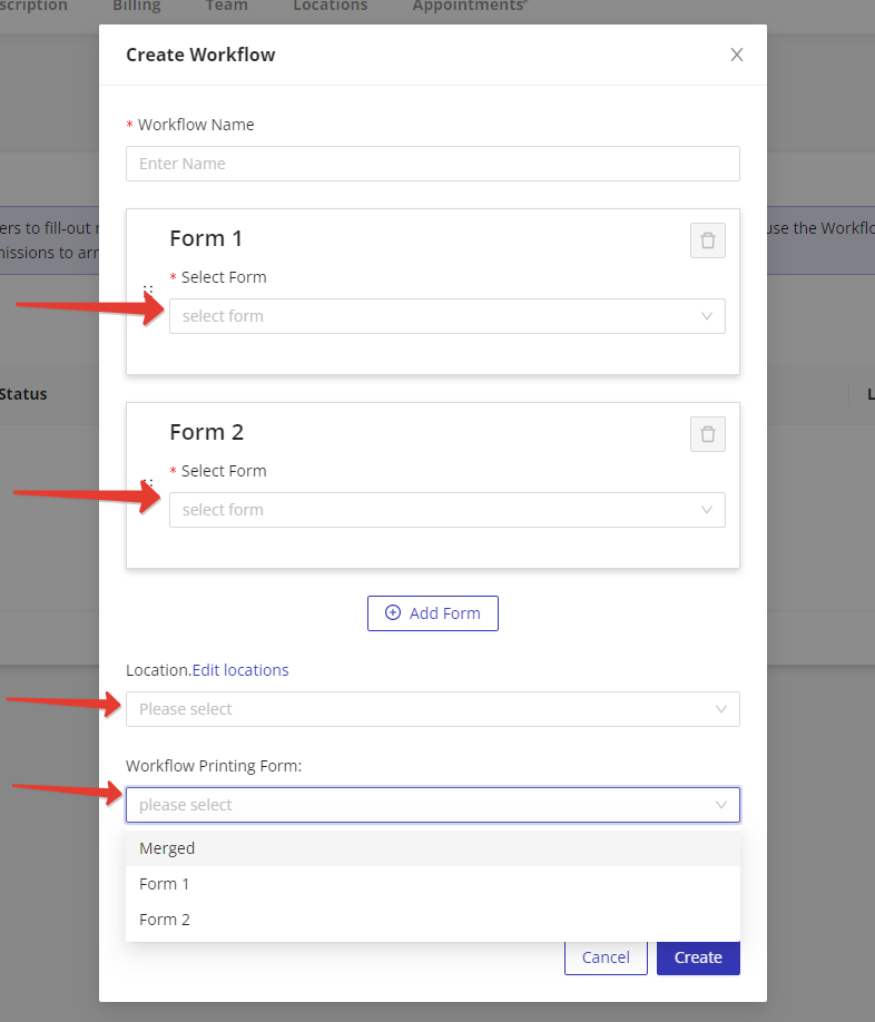Selecting forms to include in online HIPAA form workflow