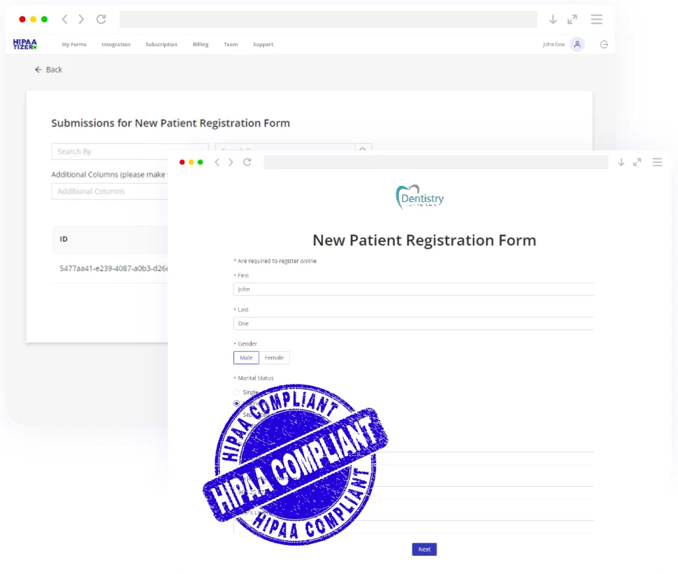 A depiction of an online form that adheres to HIPAA regulations