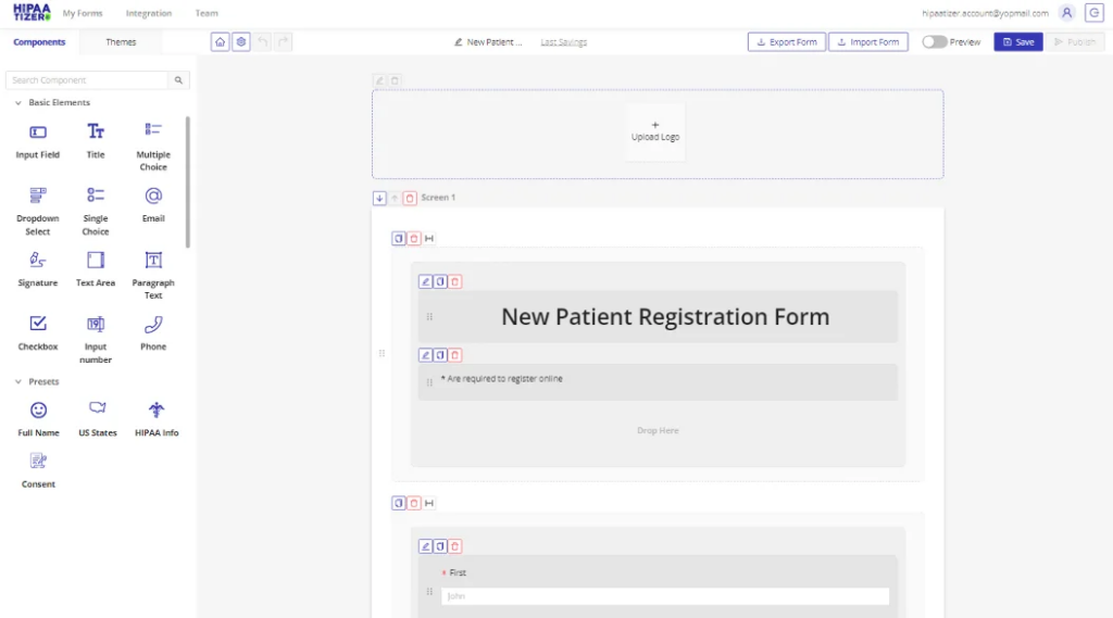 HIPAA-Compliant Drag & Drop form builder