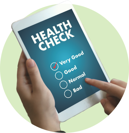 Person interacting with a health check survey on a tablet, visually representing digital screening tools such as the GAD-7 printable for mental health assessments.