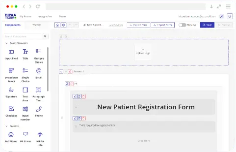 Settings interface in HIPAAtizer’s form manager used to review a HIPAA-Compliant form.