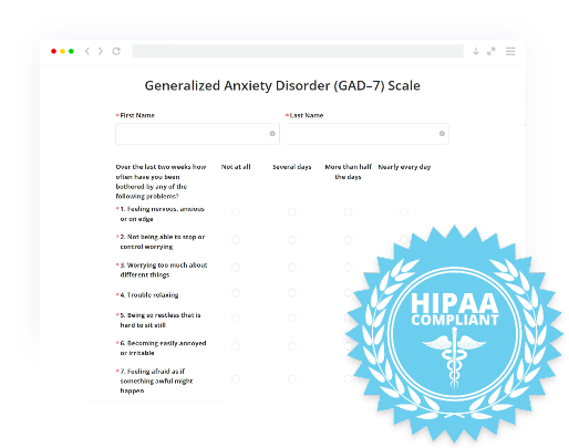 Hipaa Compliant Gad-7 Form