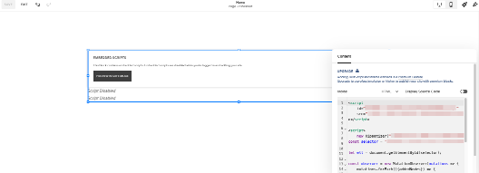 Developer view in Squarespace showing embedded HIPAAtizer script alongside code configuration, illustrating how to enable Squarespace HIPAA compliance through secure form integration.