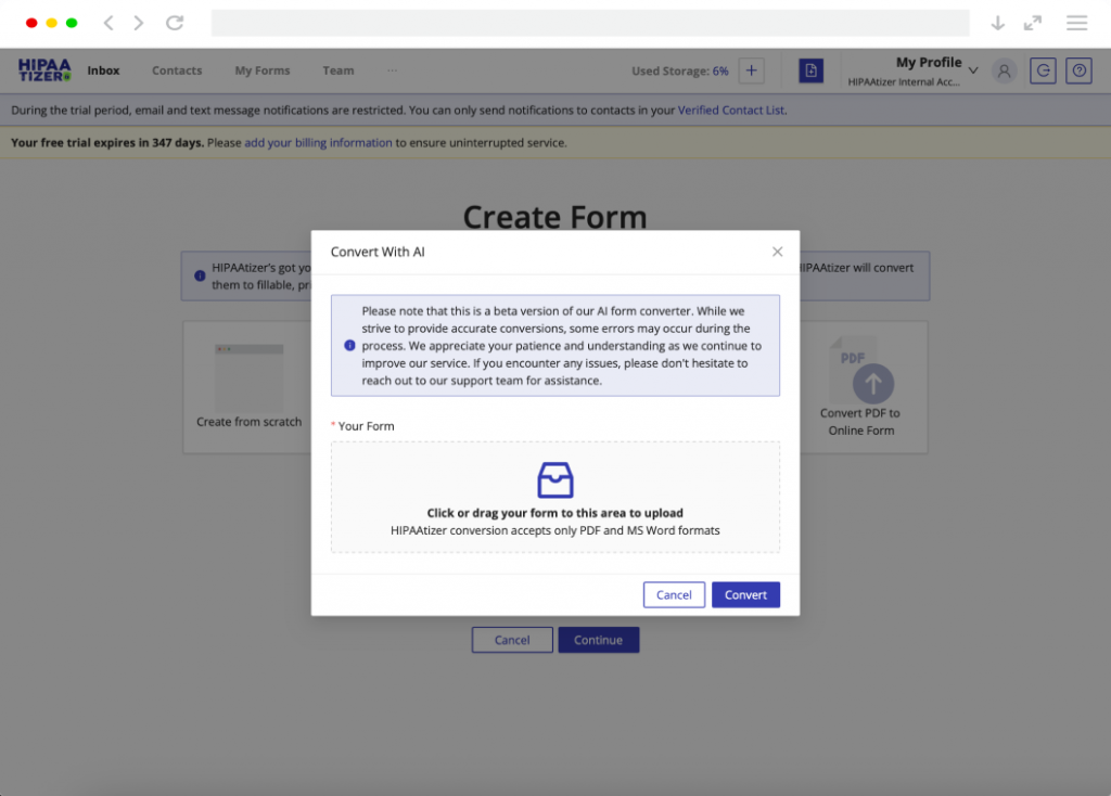 Upload your form to be converted and embed on your Duda Website Builder page