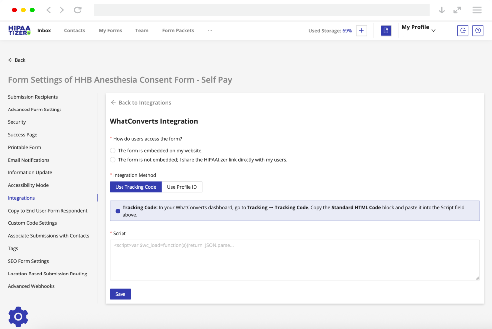 Icons of HIPAAtizer features supporting HIPAA-Compliant form building and secure marketing workflows