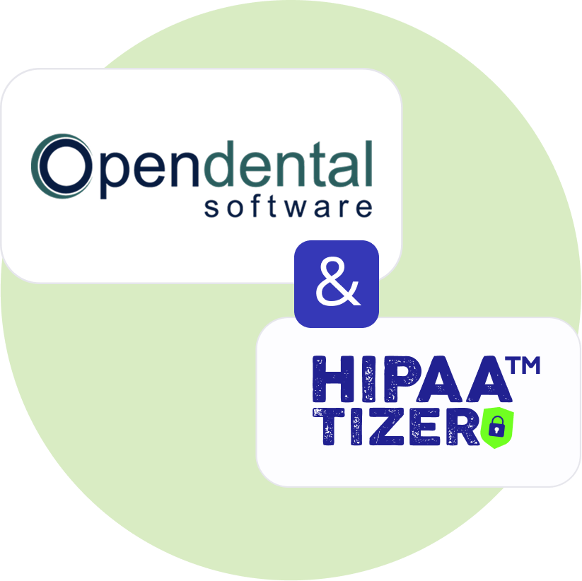 Logos of Open Dental and HIPAAtizer, showing the integration.