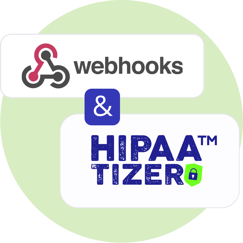 HIPAAtizer and Webhooks integration logos.