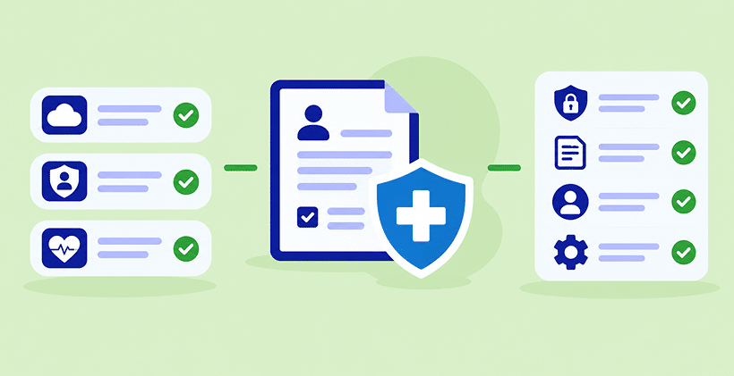 HIPAA-Compliant patient data flow diagram showing secure collection, storage, and access control checkpoints.